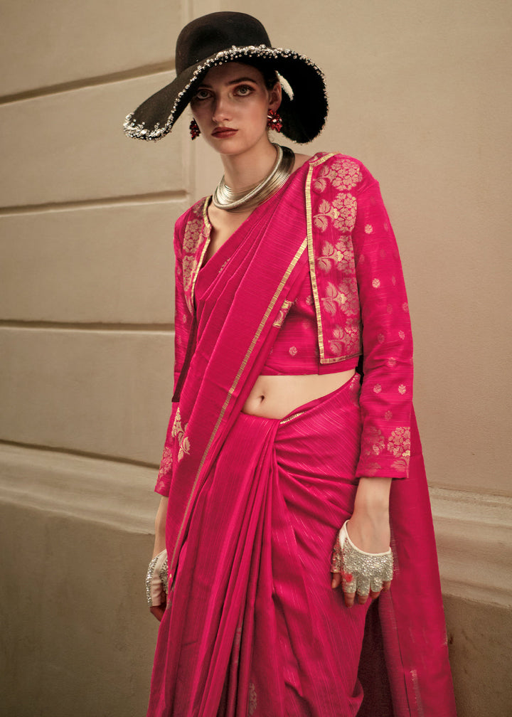 Cerise Pink Satin Silk Saree