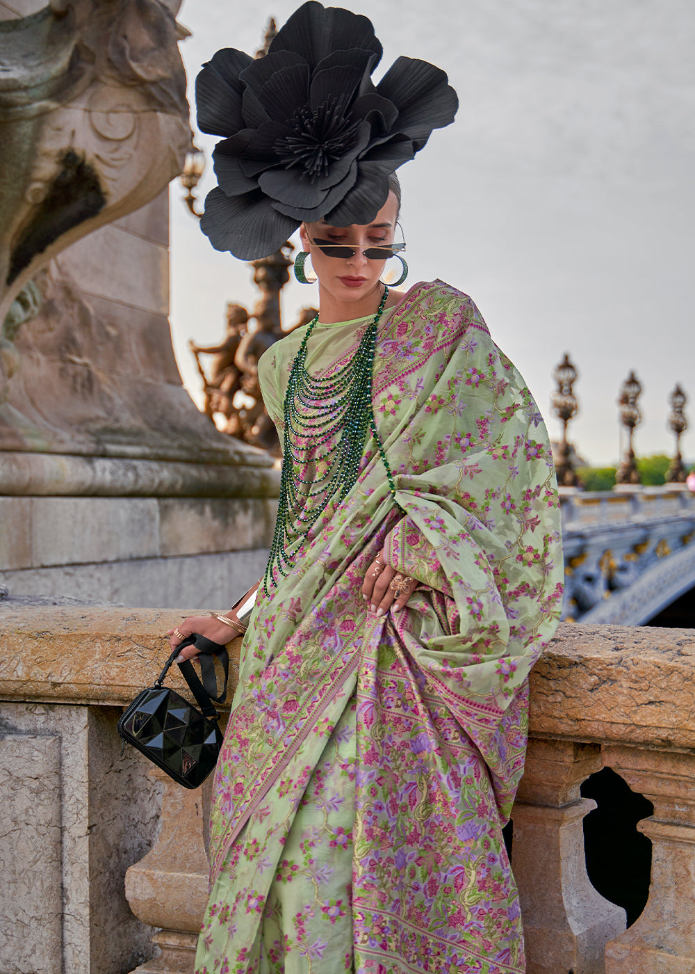 Pastel Green Parsi Woven Organza Silk Saree