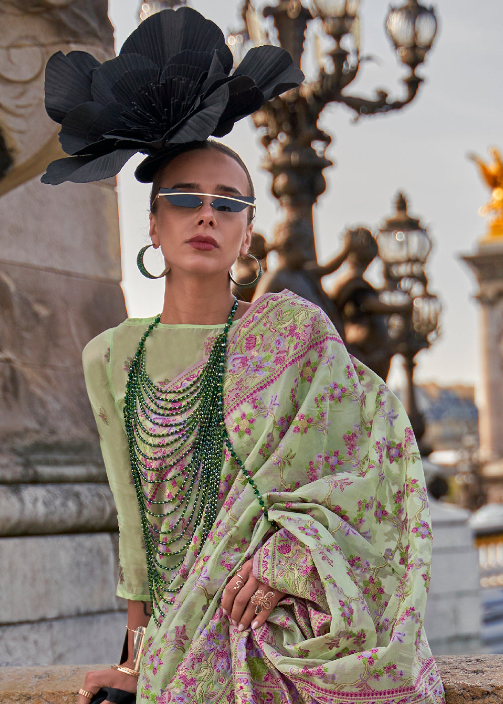 Pastel Green Parsi Woven Organza Silk Saree