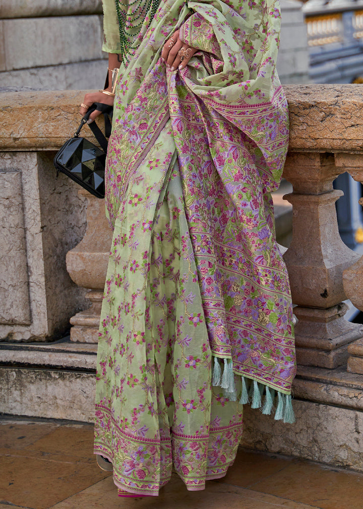 Pastel Green Parsi Woven Organza Silk Saree