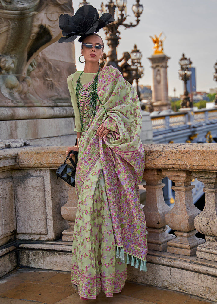 Pastel Green Parsi Woven Organza Silk Saree