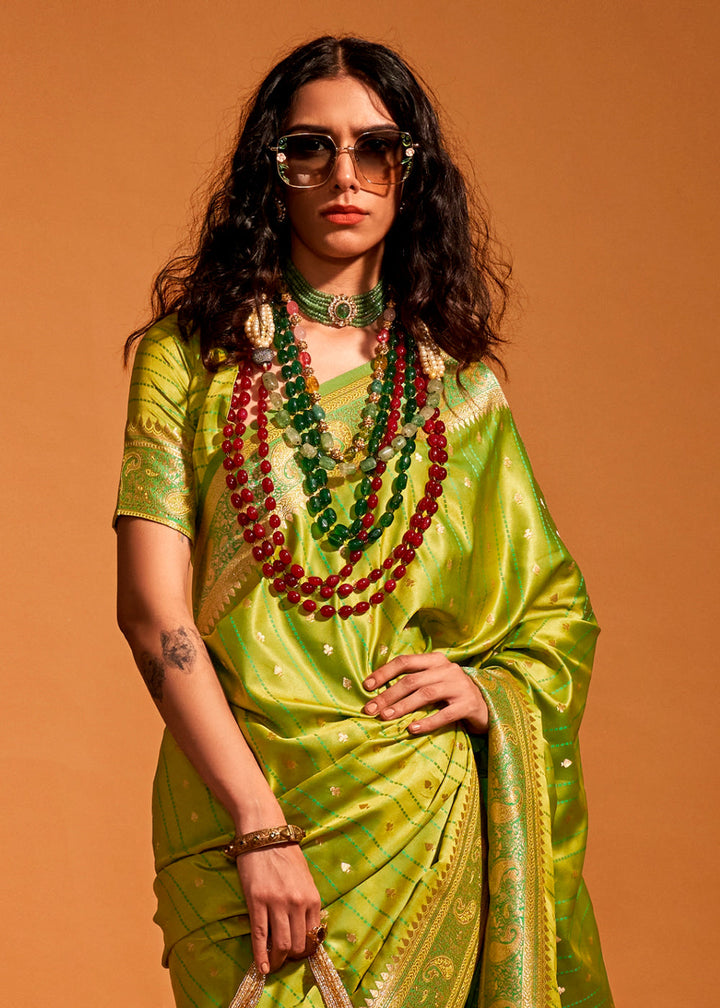 Pear Green Satin Silk Saree
