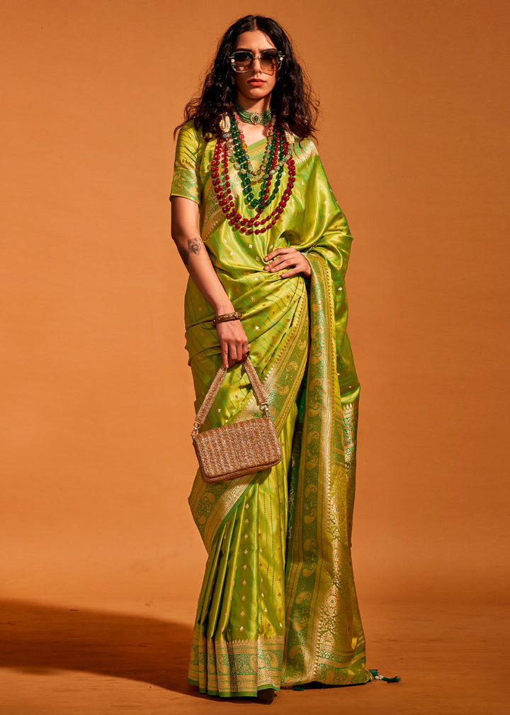 Pear Green Satin Silk Saree