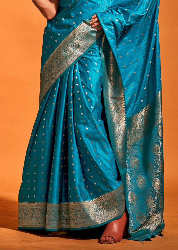 Cerulean Blue Satin Silk Saree