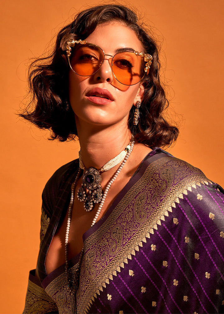 Eggplant Purple Satin Silk Saree