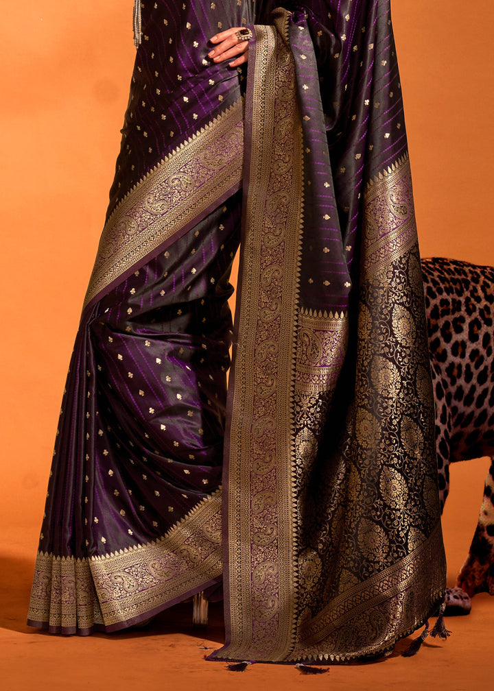 Eggplant Purple Satin Silk Saree