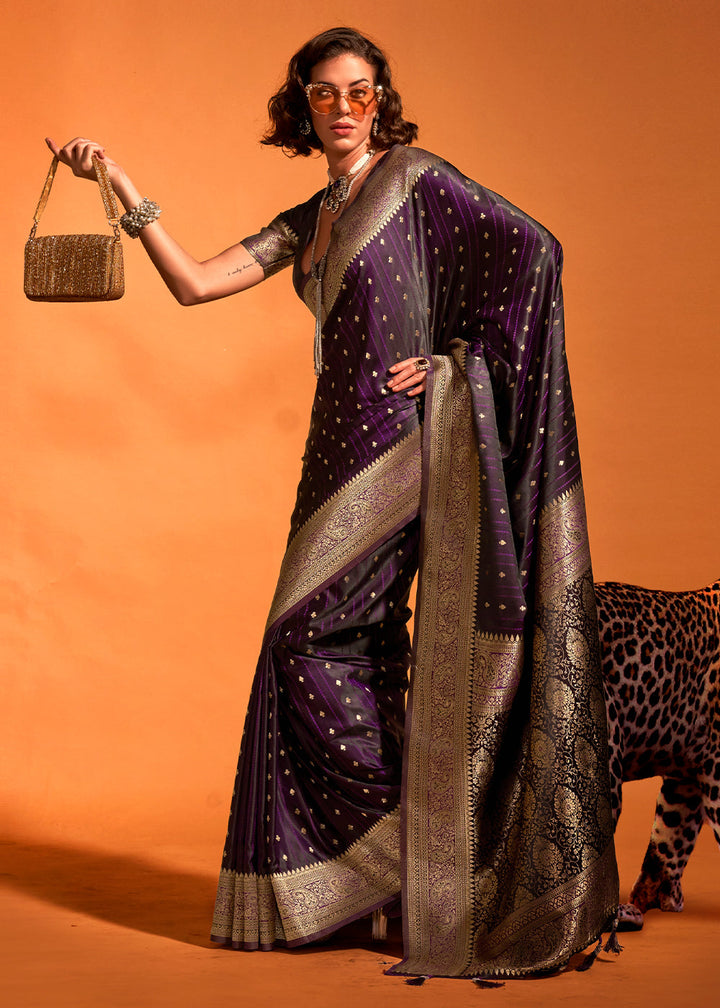 Eggplant Purple Satin Silk Saree