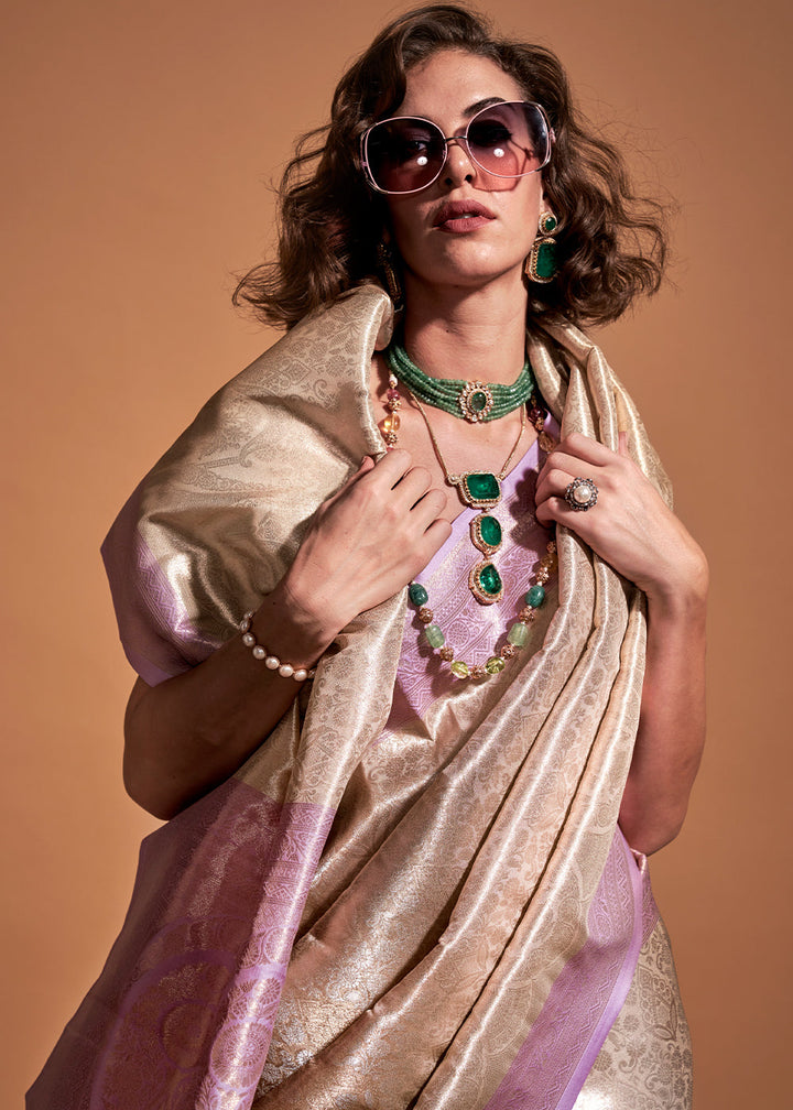 Metallic Brown & Purple Handloom Woven Kanjivaram Silk Saree