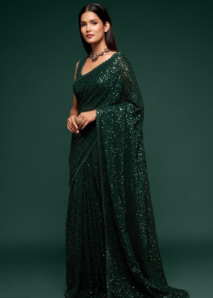 Sacramento Green Designer Georgette Saree