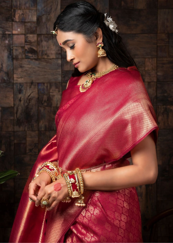 Raspberry Red Woven Kanjivaram Silk Saree