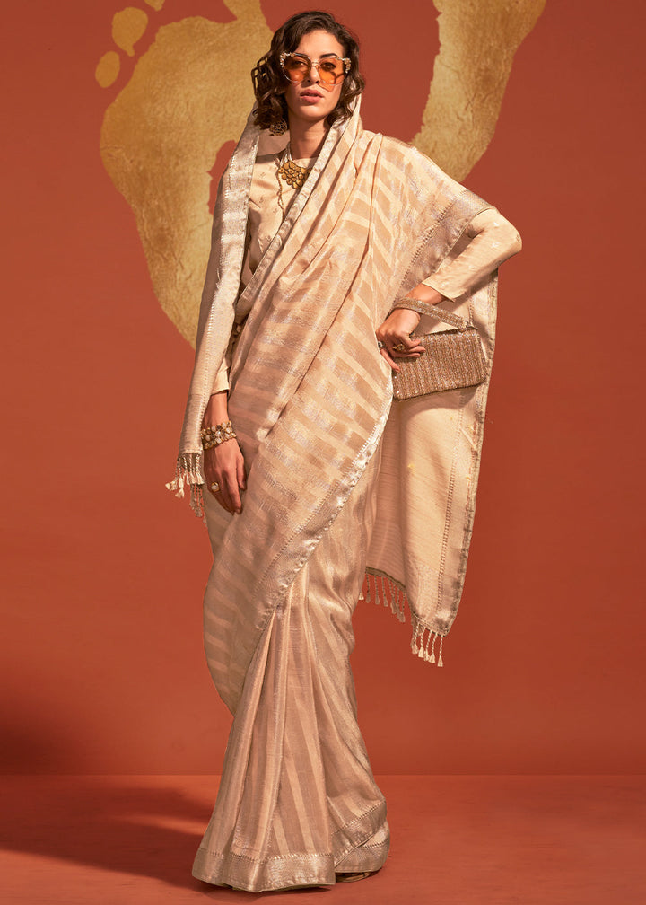 Beige Brown Viscose Silk Saree