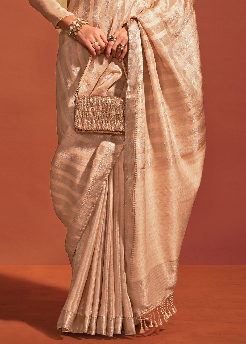 Beige Brown Viscose Silk Saree