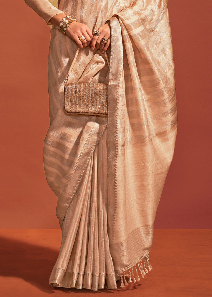Beige Brown Viscose Silk Saree