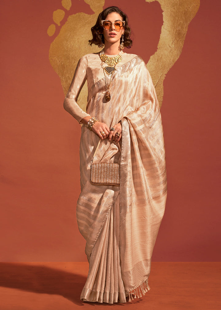 Beige Brown Viscose Silk Saree