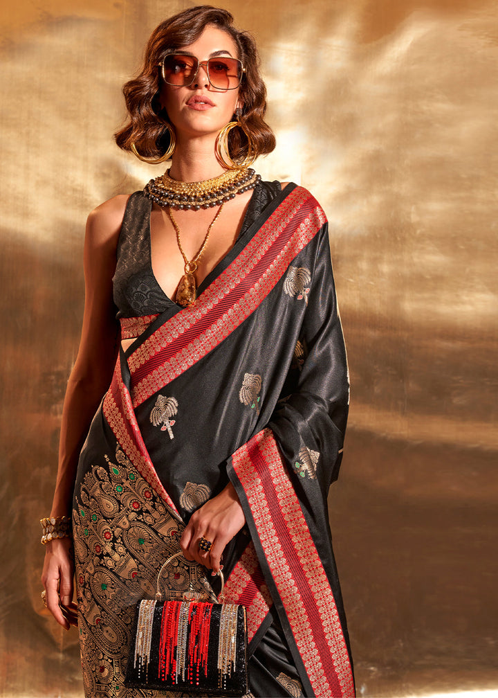 Soot Black Satin Silk Saree