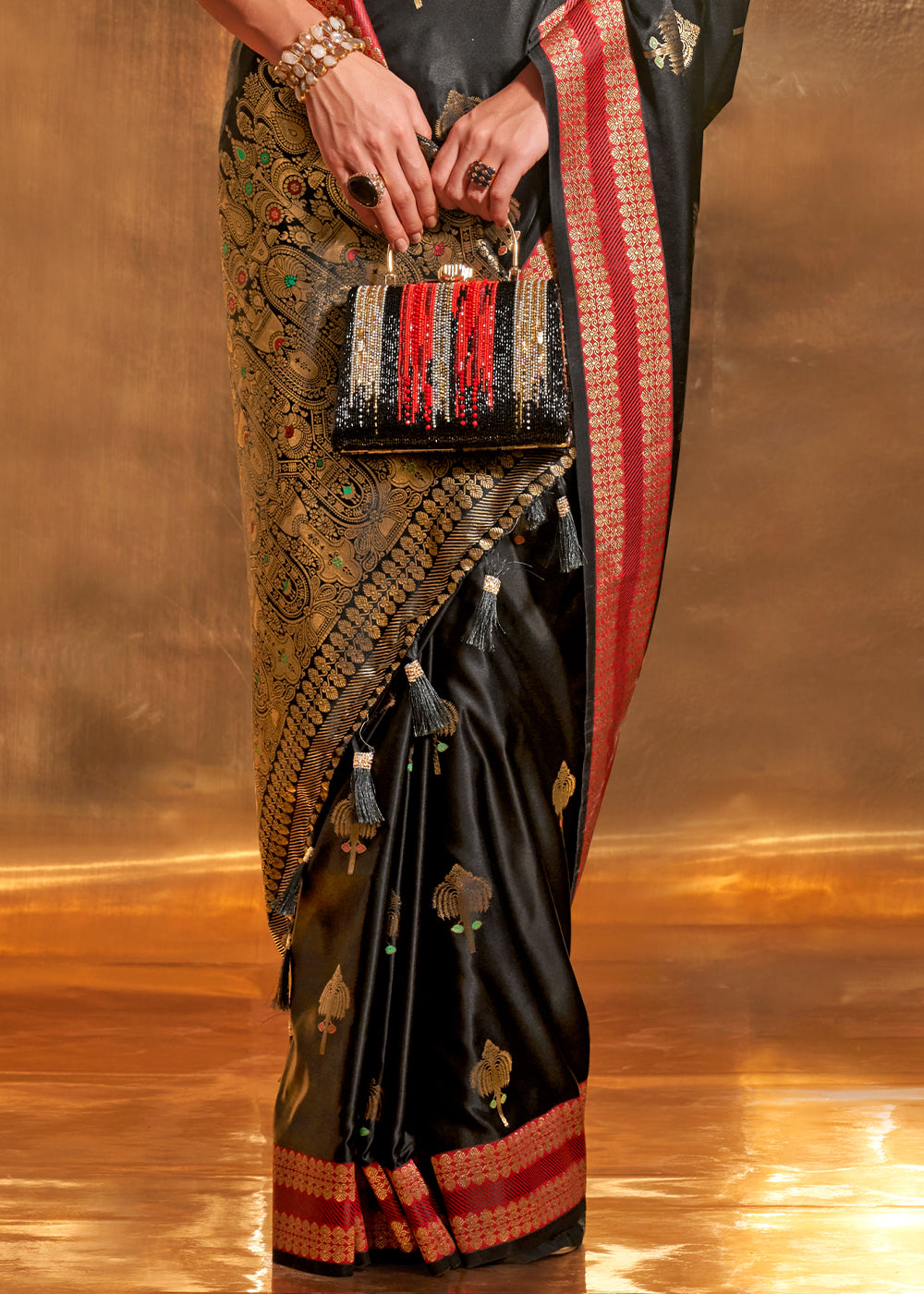 Soot Black Satin Silk Saree