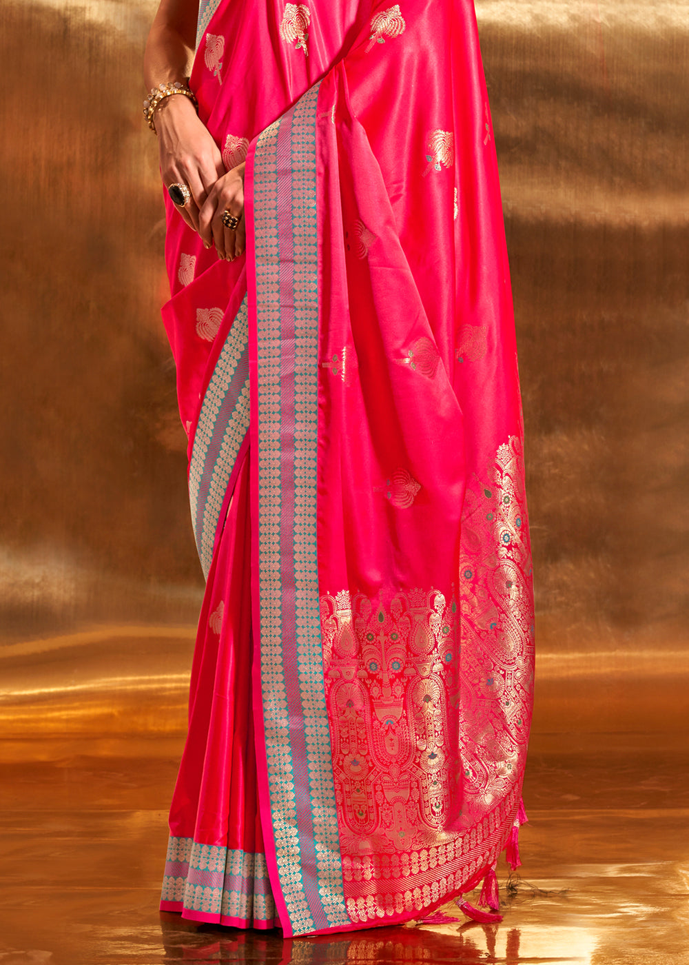 Shades Of Pink Satin Silk Saree