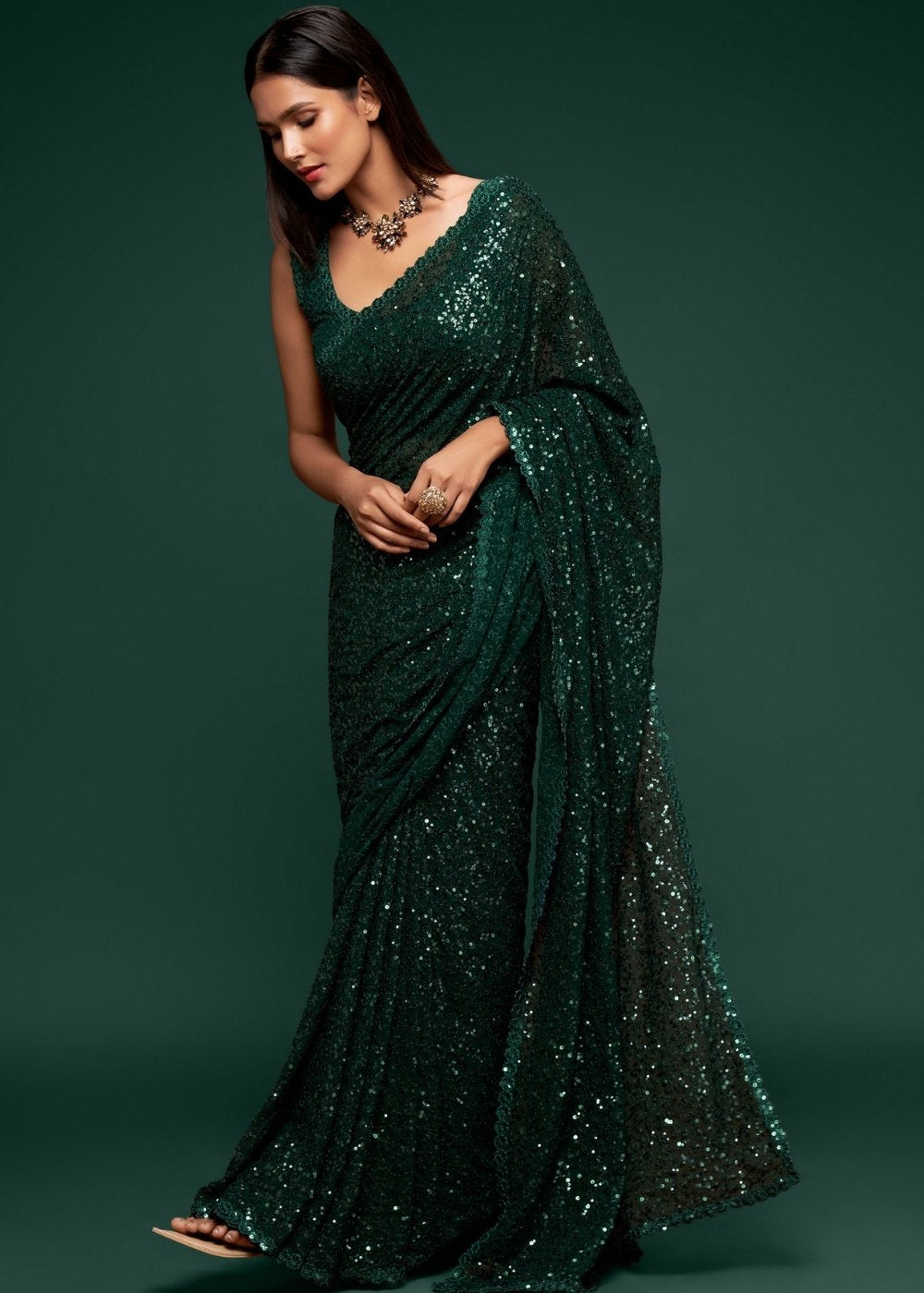 Sacramento Green Designer Georgette Saree