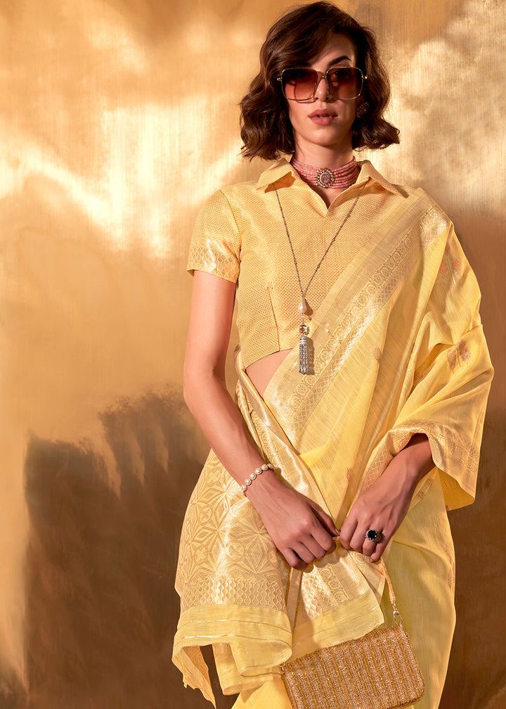 Daffodil Yellow Linen Cotton Saree