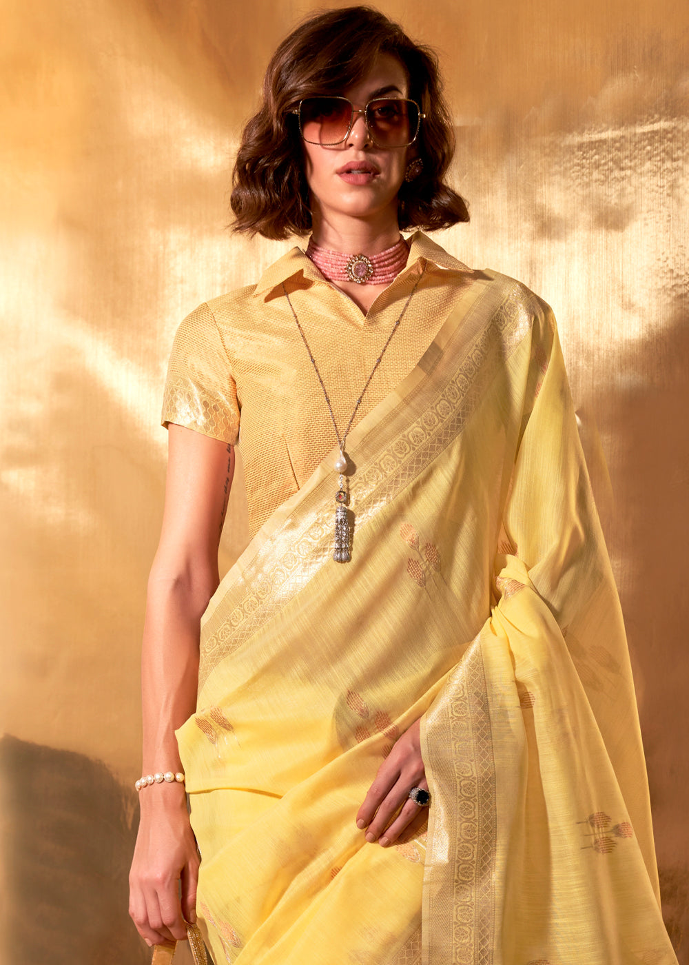 Daffodil Yellow Linen Cotton Saree