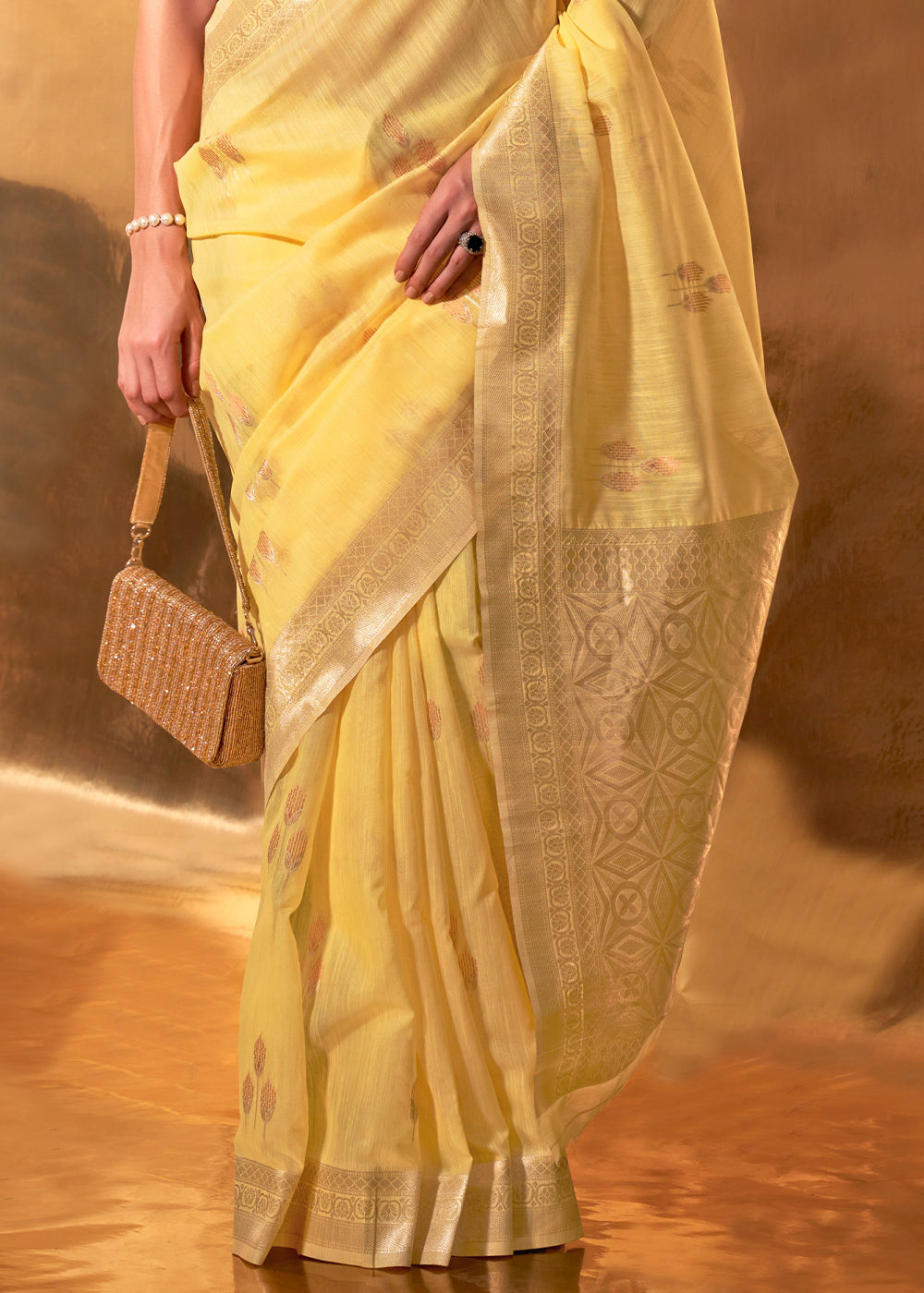 Daffodil Yellow Linen Cotton Saree