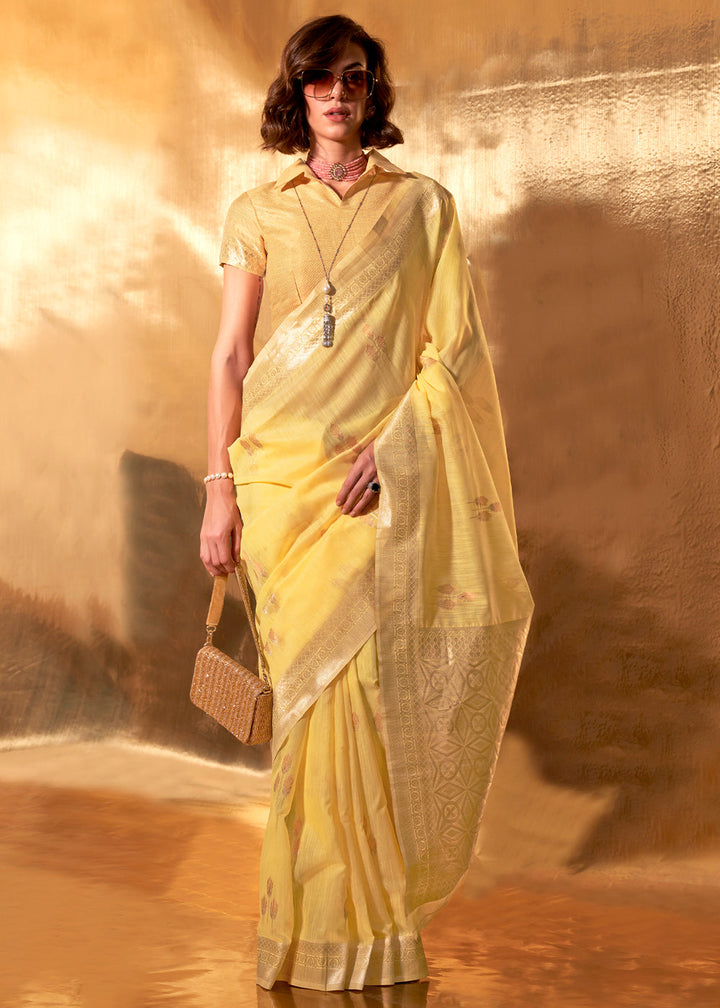 Daffodil Yellow Linen Cotton Saree