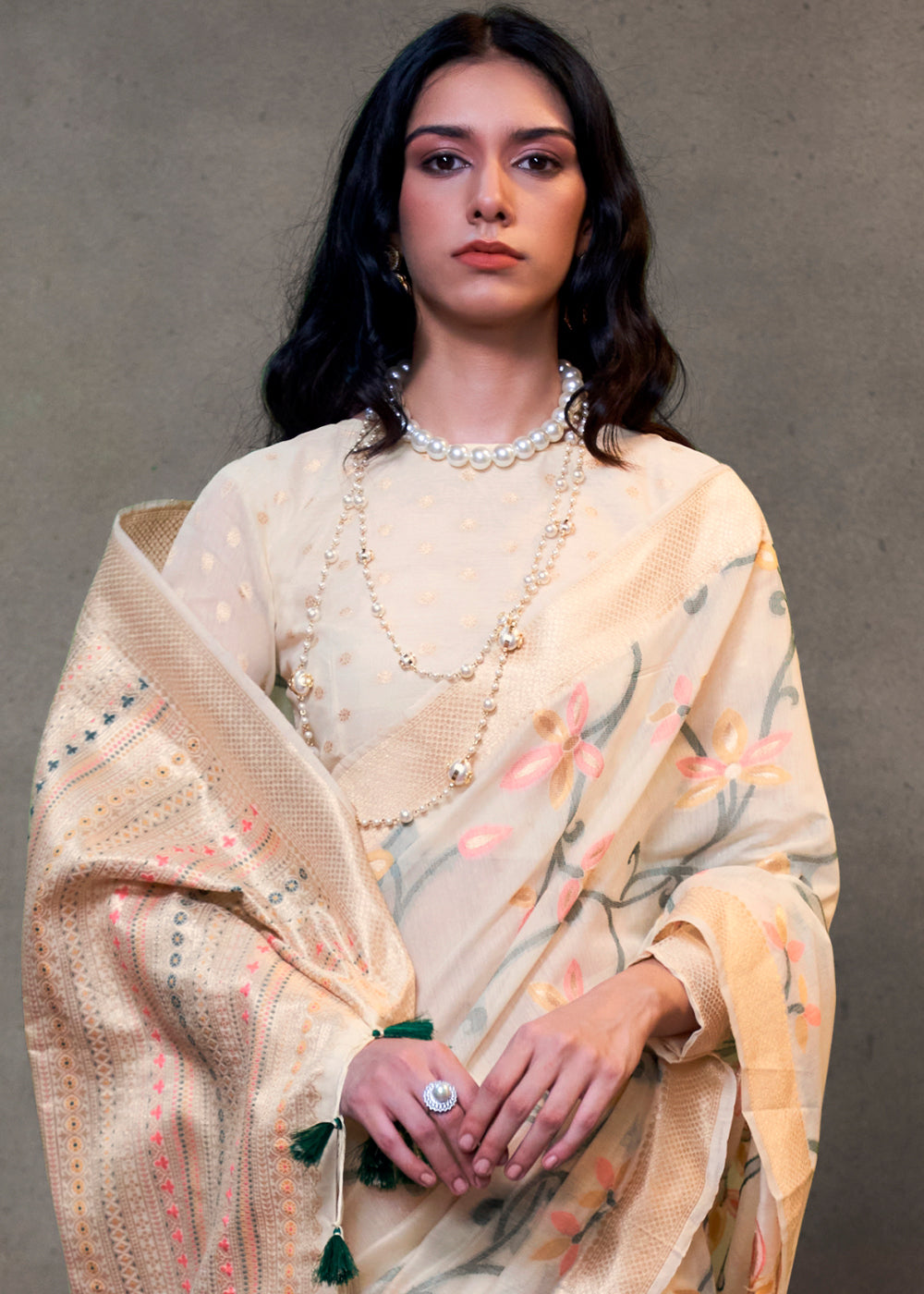 Parchment White Jamdani Cotton Saree
