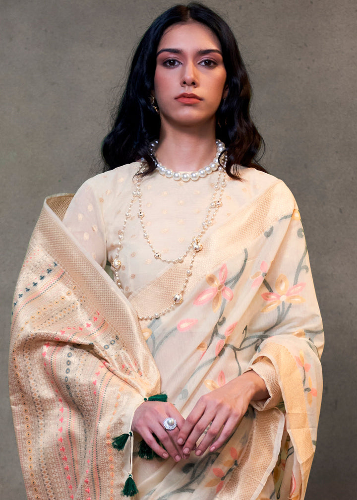 Parchment White Jamdani Cotton Saree