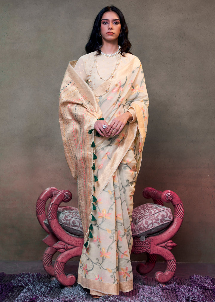 Parchment White Jamdani Cotton Saree