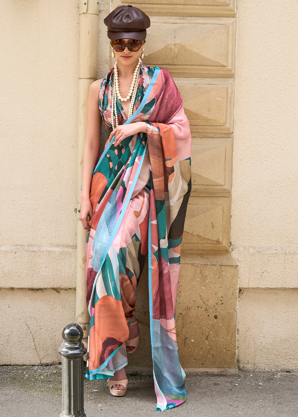 Multicolored Printed Satin Silk Saree