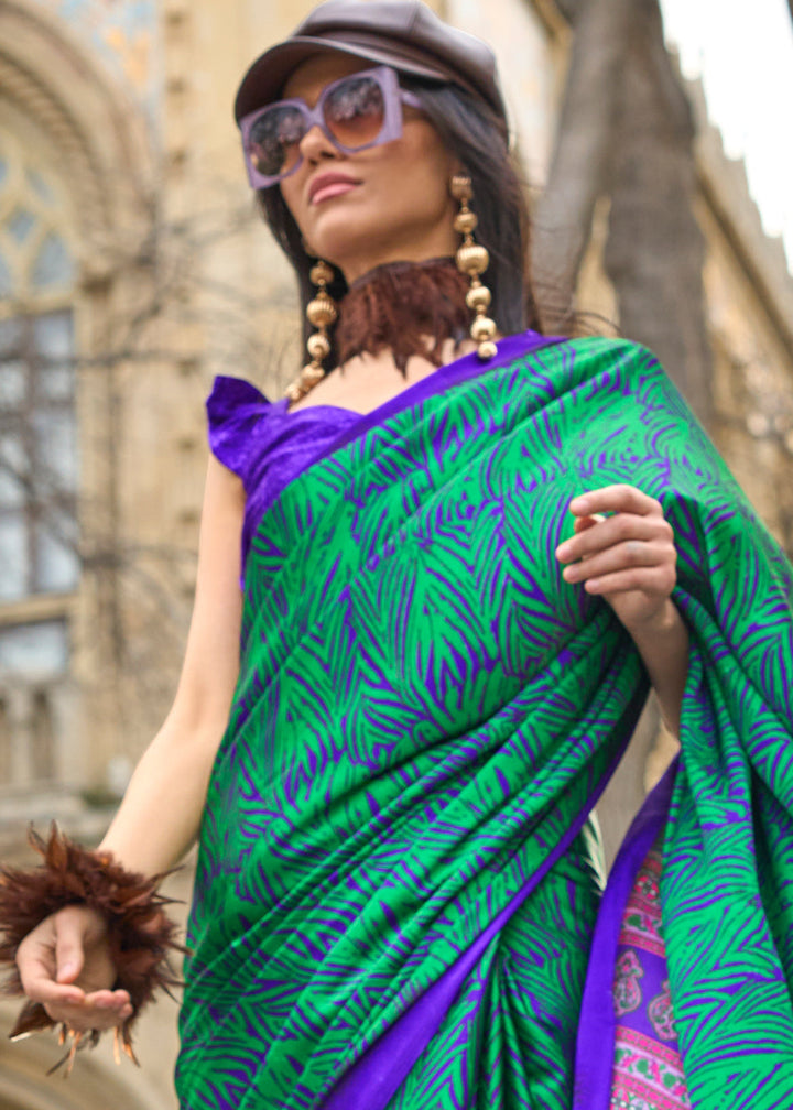Shamrock Green Printed Crepe Silk Saree
