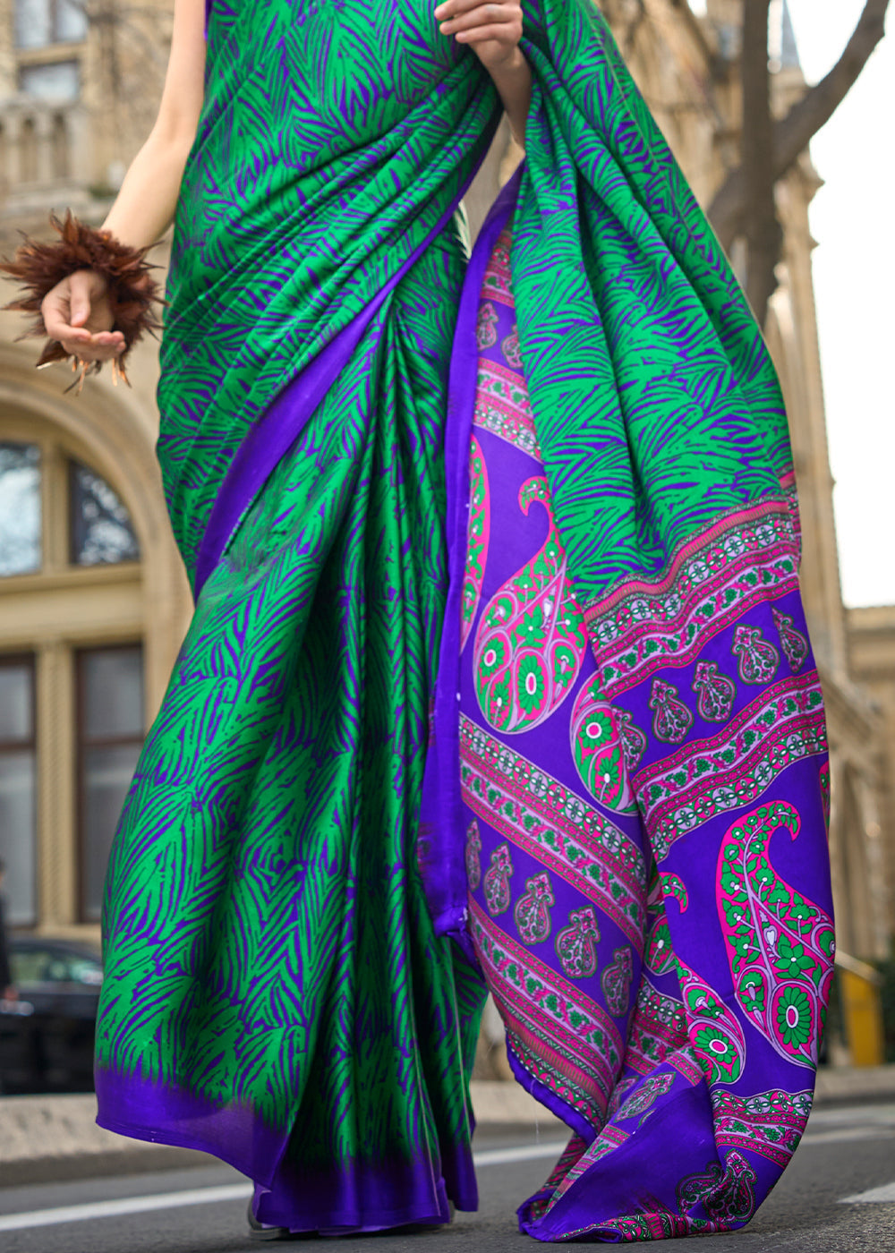 Shamrock Green Printed Crepe Silk Saree