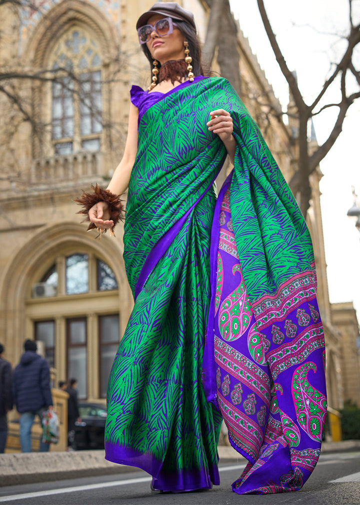 Shamrock Green Printed Crepe Silk Saree