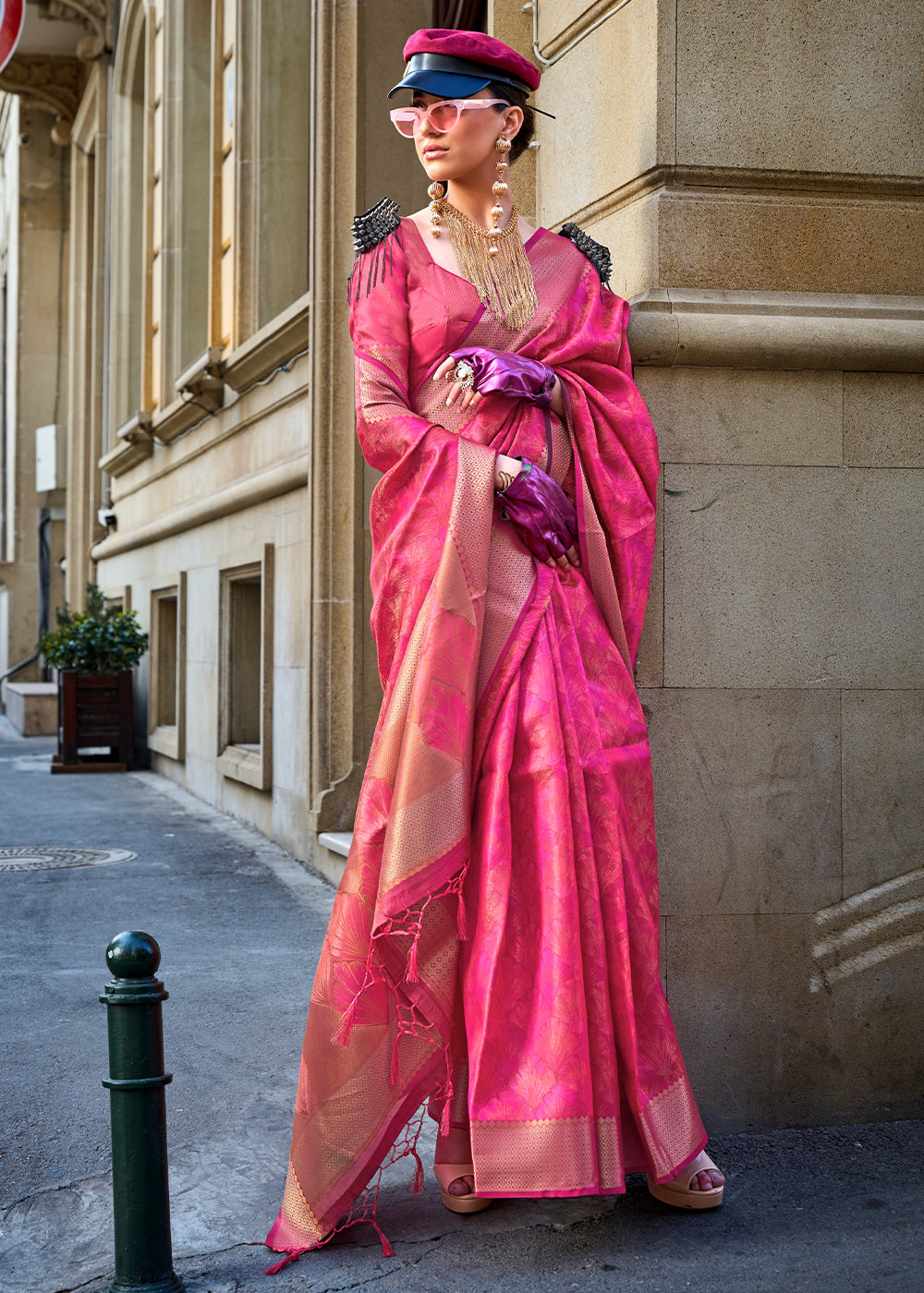 Deep Pink Two Tone Organza Silk Saree