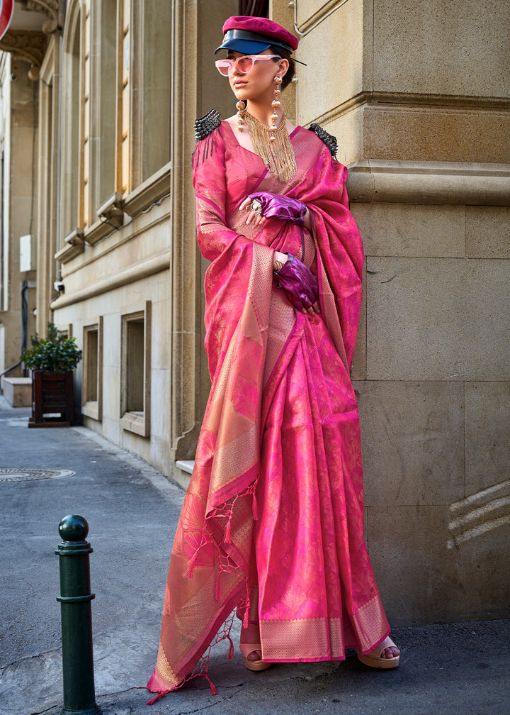 Deep Pink Two Tone Organza Silk Saree