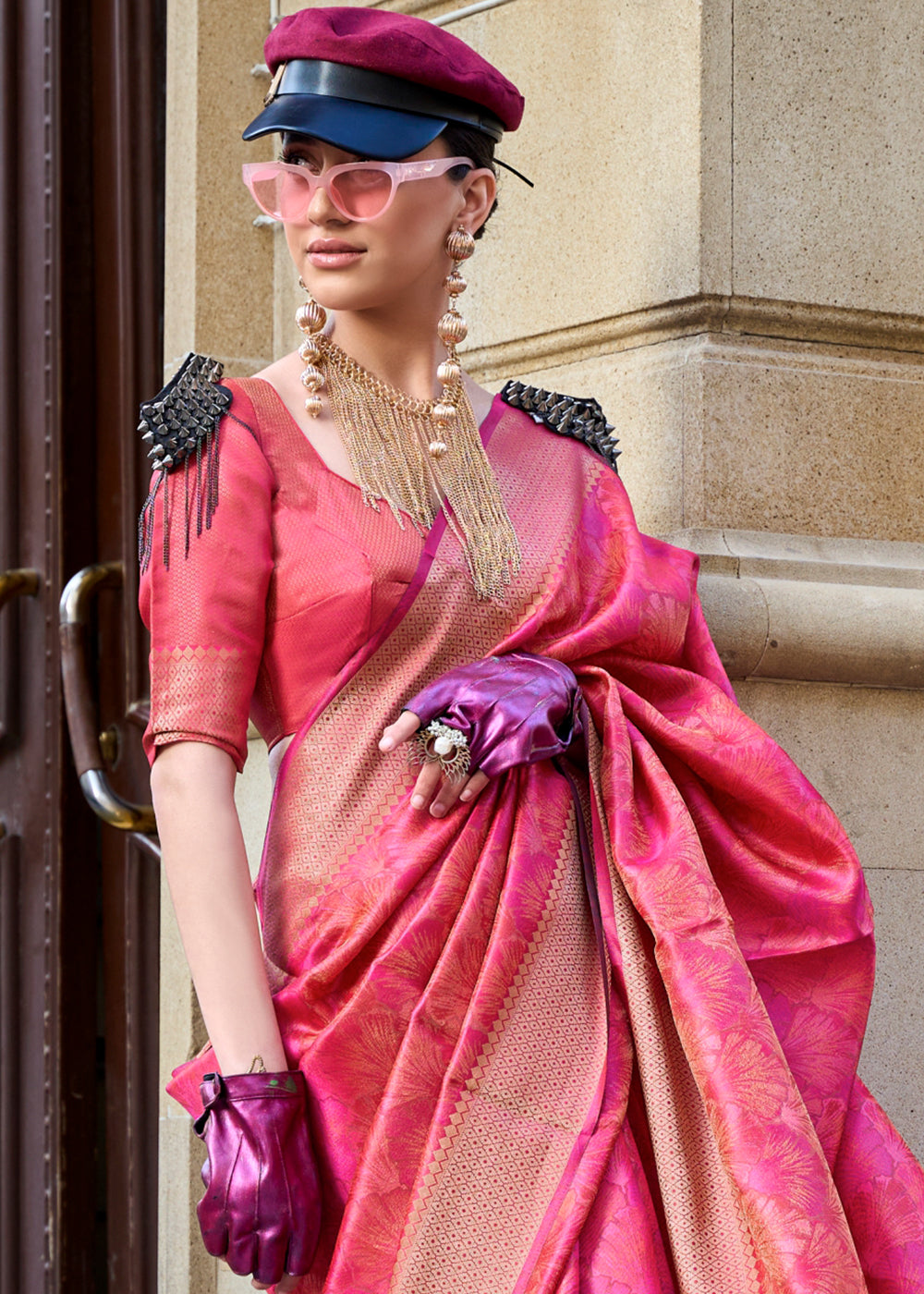 Deep Pink Two Tone Organza Silk Saree