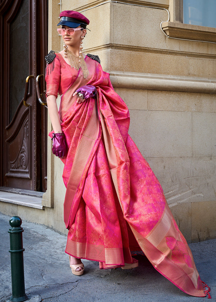 Deep Pink Two Tone Organza Silk Saree
