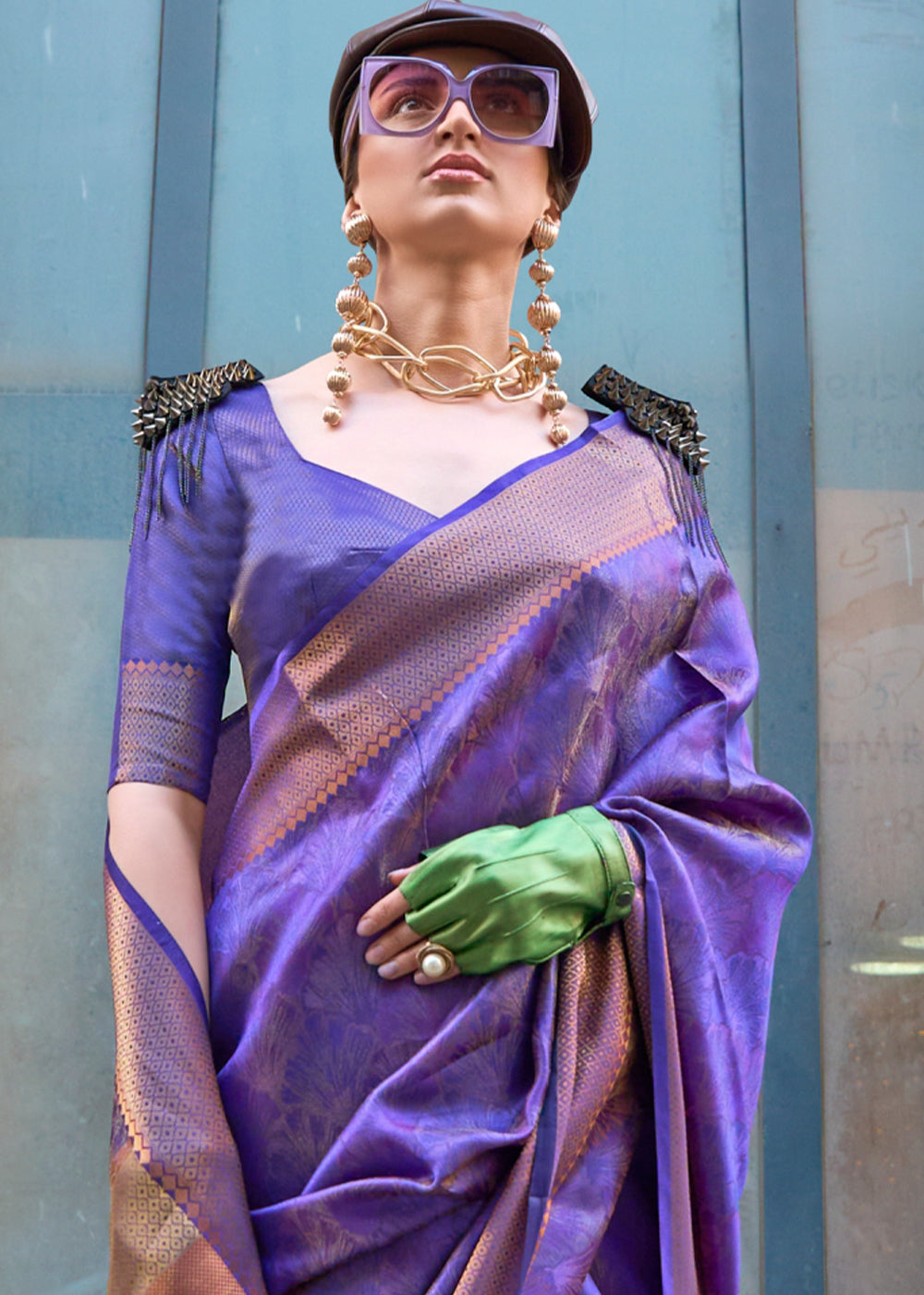Spanish Purple Two Tone Organza Silk Saree