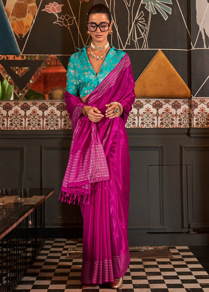 Magenta Pink Viscose Satin Saree