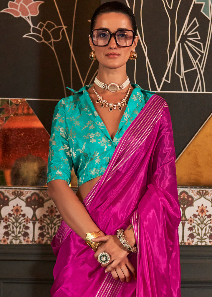 Magenta Pink Viscose Satin Saree