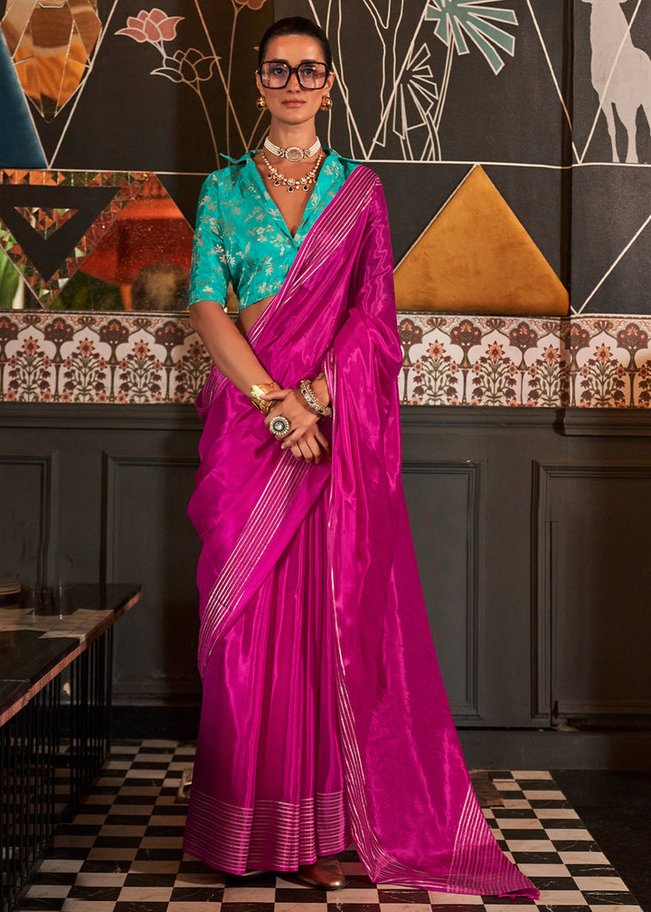 Magenta Pink Viscose Satin Saree