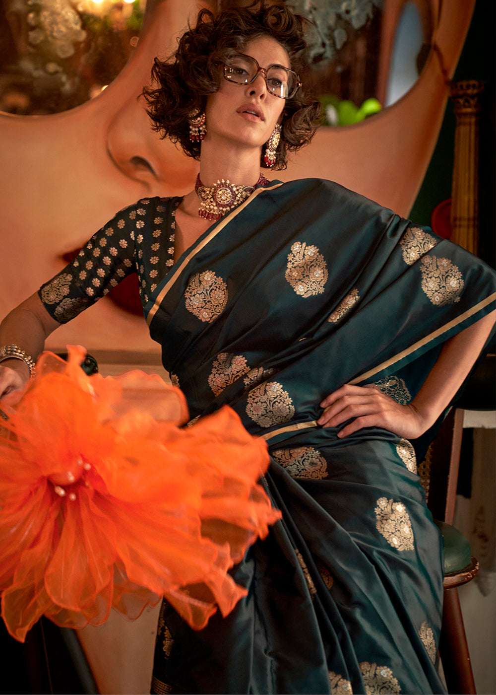 Sacramento Green Zari Satin Silk Saree
