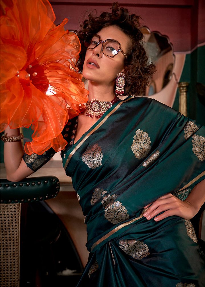 Sacramento Green Zari Satin Silk Saree