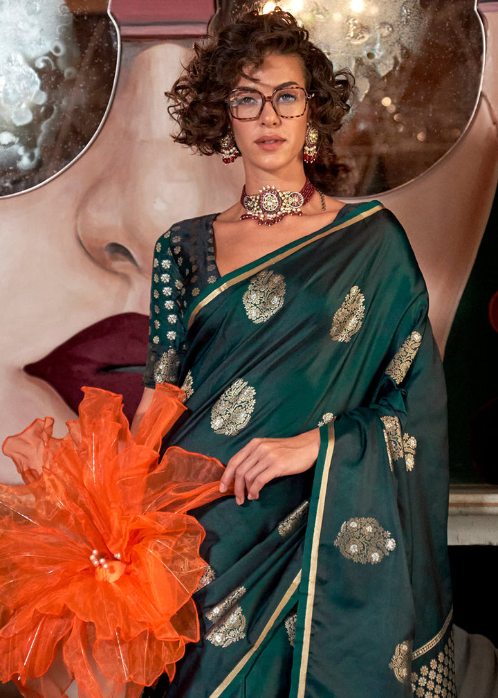 Sacramento Green Zari Satin Silk Saree