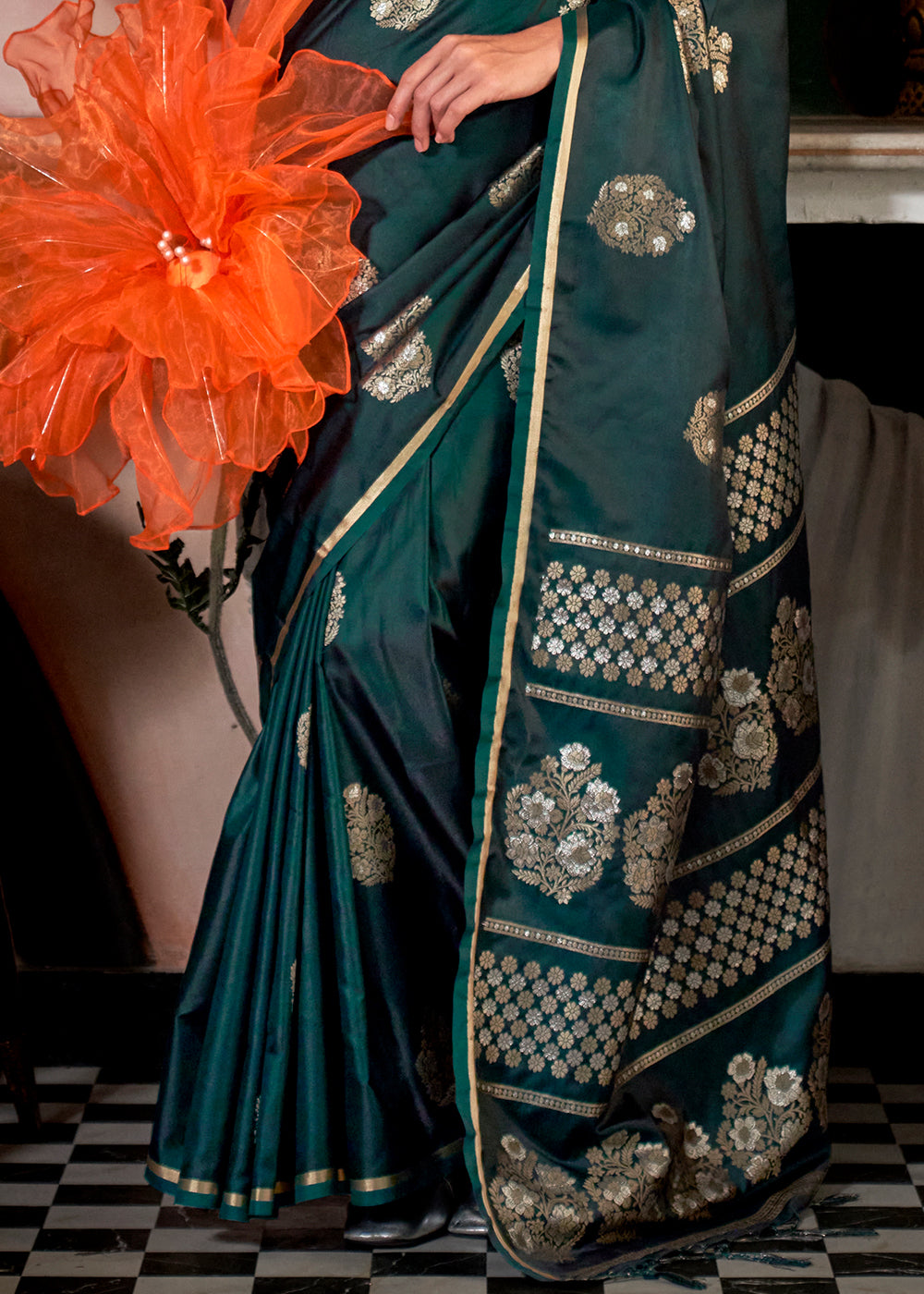 Sacramento Green Zari Satin Silk Saree