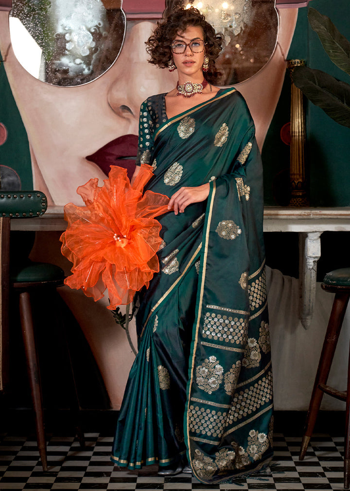 Sacramento Green Zari Satin Silk Saree