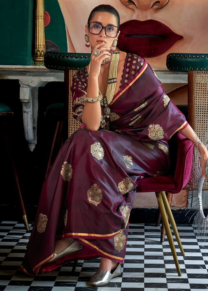 Sangria Purple Zari Satin Silk Saree