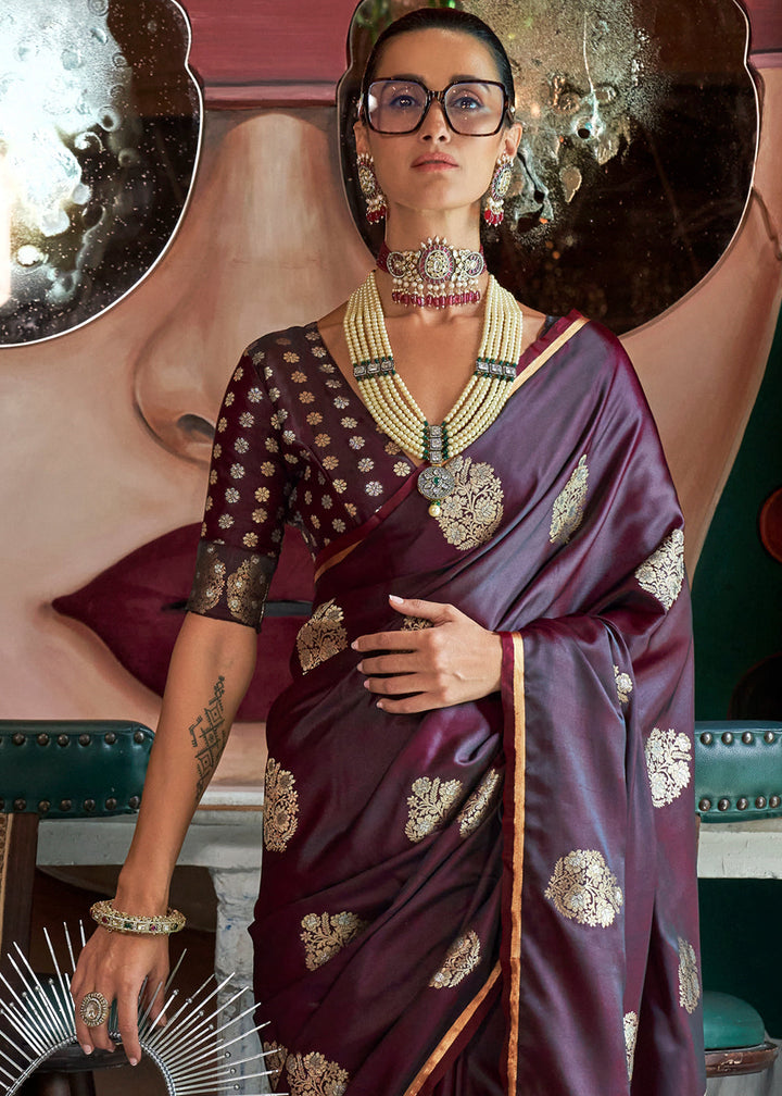 Sangria Purple Zari Satin Silk Saree