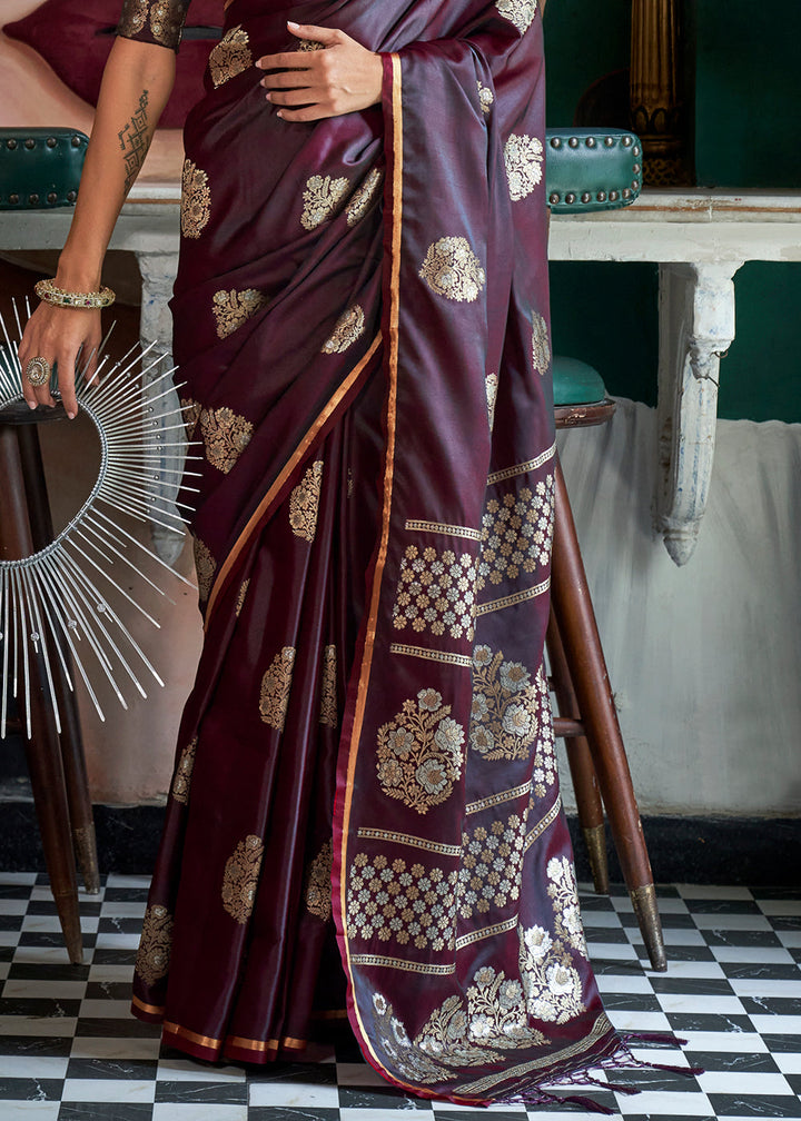 Sangria Purple Zari Satin Silk Saree