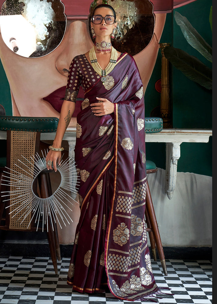 Sangria Purple Zari Satin Silk Saree